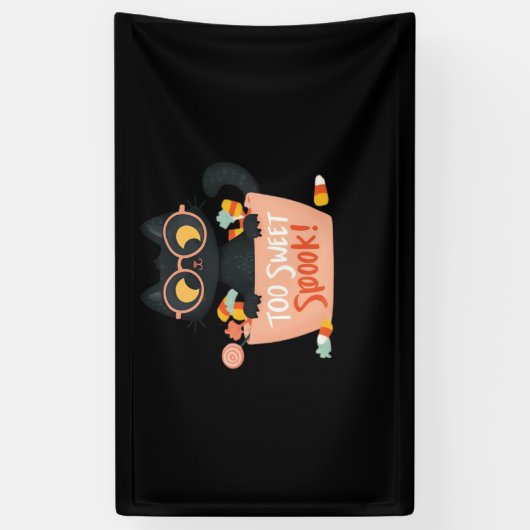 Schattigee Zwarte Kat Halloween Snoep Te Sweet Spo Spandoek (Verticaal)