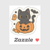 Schattigee Zwarte Kat Halloween Sticker – Kawaii P (Vel)
