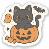 Schattigee Zwarte Kat Halloween Sticker – Kawaii P (Voorkant)