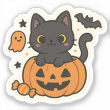 Schattigee Zwarte Kat Halloween Sticker – Kawaii P