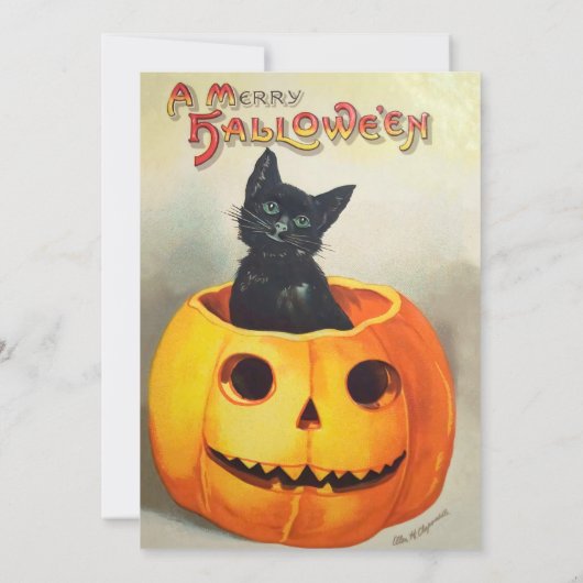 Schattigee zwarte kat Halloween Verjaardag Kaart (Achterkant)