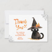 Schattigee zwarte kat Halloween verjaardagdank u Bedankkaart (Voorkant)
