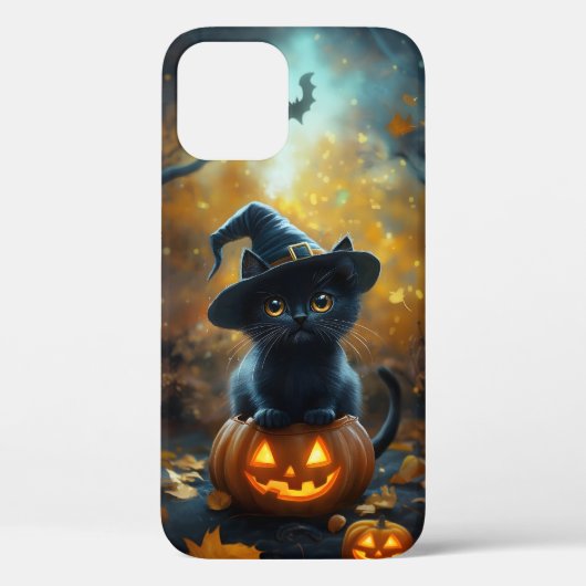 Schattigee zwarte kat heks Halloween iPhone Case (Achterkant)