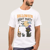 Schattigee zwarte kat heks Halloween Night Party T-shirt (Voorkant)