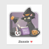 Schattigee zwarte kat heks lezen spreuken boek mag sticker (Vel)