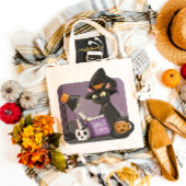 Schattigee zwarte kat heks lezen spreuken boek mag sticker