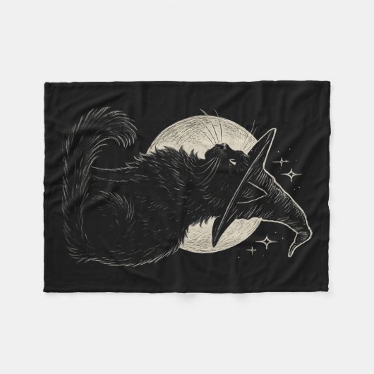 Schattigee Zwarte Kat Heks Pet Moon Retro Coquette Fleece Deken (Voorkant (Horizontaal))