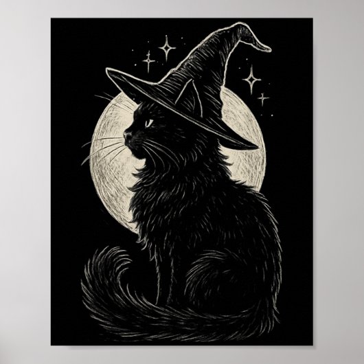 Schattigee Zwarte Kat Heks Pet Moon Retro Coquette Poster (Voorkant)