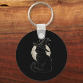 Schattigee Zwarte Kat Heks Pet Moon Retro Coquette Sleutelhanger (Voorkant)