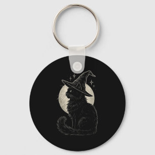 Schattigee Zwarte Kat Heks Pet Moon Retro Coquette Sleutelhanger
