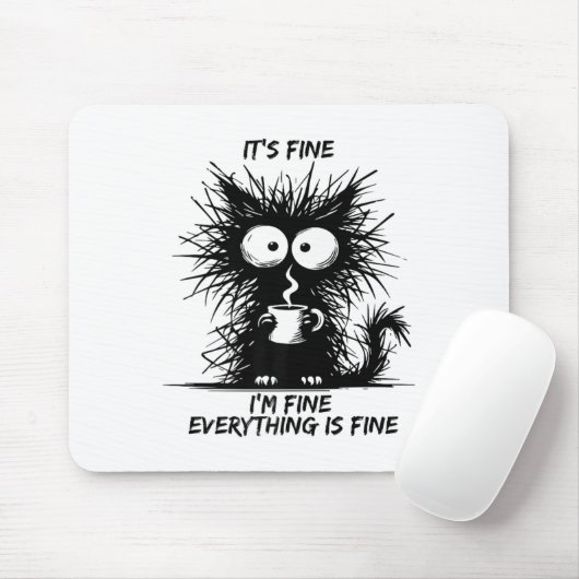 Schattigee zwarte kat het is prima ik ben prima al muismat (Met muis)