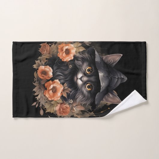 Schattigee zwarte kat in een heks Pet Bad Handdoek (Handdoek)