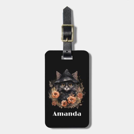 Schattigee zwarte kat in een heks Pet Bagagelabel (Voorkant verticaal)