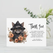 Schattigee zwarte kat in een heks Pet Bedankkaart (Staand voorkant)