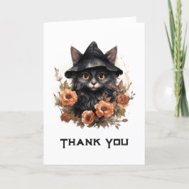 Schattigee zwarte kat in een heks Pet Bedankkaart