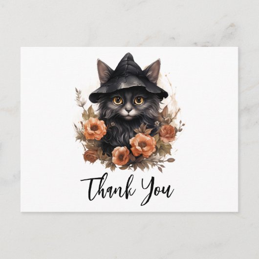 Schattigee zwarte kat in een heks Pet dank u Briefkaart (Voorkant)