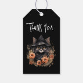 Schattigee zwarte kat in een heks Pet dank u Cadeaulabel (Voorkant)