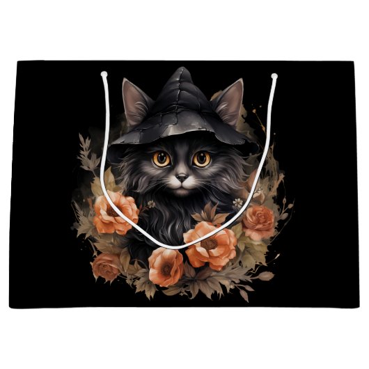 Schattigee zwarte kat in een heks Pet Groot Cadeauzakje (Voorkant)