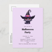 Schattigee zwarte kat in een heks Pet Halloween Pa Uitnodiging Briefkaart (Voorkant / Achterkant)