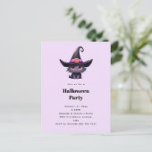 Schattigee zwarte kat in een heks Pet Halloween Pa Uitnodiging Briefkaart (Staand voorkant)