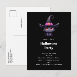 Schattigee zwarte kat in een heks Pet Halloween Pa Uitnodiging Briefkaart