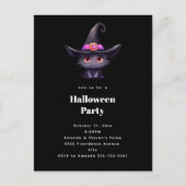 Schattigee zwarte kat in een heks Pet Halloween Pa Uitnodiging Briefkaart (Voorkant)