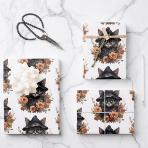 Schattigee zwarte kat in een heks Pet Inpakpapier Vel