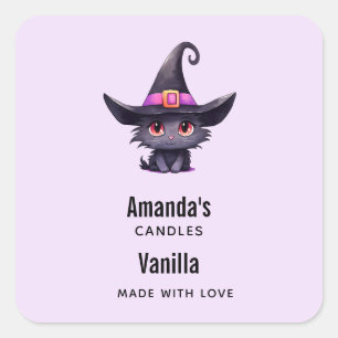 Schattigee zwarte kat in een heks Pet kaars bedrij Vierkante Sticker