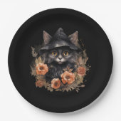 Schattigee zwarte kat in een heks Pet Papieren Bordje (Voorkant)