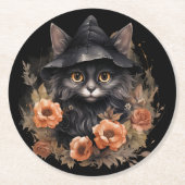 Schattigee zwarte kat in een heks Pet Ronde Kartonnen Onderzetter (Voorkant)