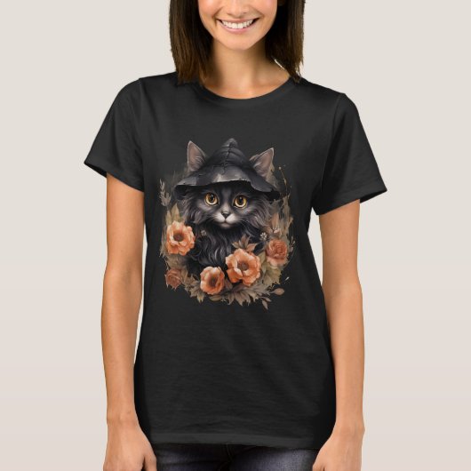 Schattigee zwarte kat in een heks Pet T-shirt (Voorkant)
