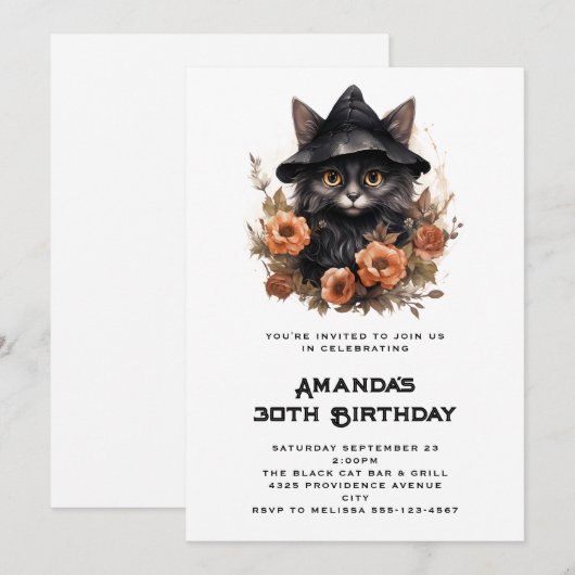 Schattigee zwarte kat in een heks Pet Verjaardag Kaart (Voorkant / Achterkant)