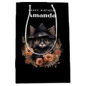 Schattigee zwarte kat in een heks Pet Verjaardag Medium Cadeauzakje (Voorkant)