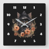 Schattigee zwarte kat in een heks Pet Vierkante Klok (Voorkant)