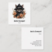 Schattigee zwarte kat in een heks Pet Vierkante Visitekaartje (Voorkant / Achterkant)