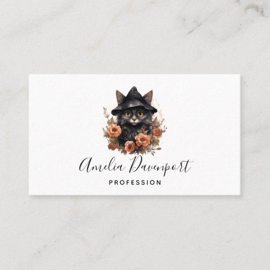 Schattigee zwarte kat in een heks Pet Visitekaartje (Voorkant)