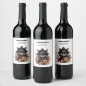 Schattigee zwarte kat in een heks Pet Wijn Etiket (Flessen)