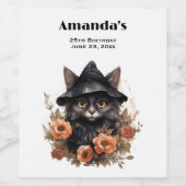 Schattigee zwarte kat in een heks Pet Wijn Etiket (Enkel label)