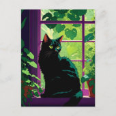 Schattigee zwarte kat in een raam briefkaart (Voorkant)