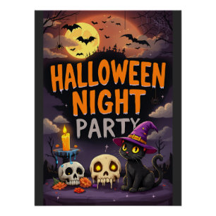 Schattigee zwarte kat in heks Pet Halloween Night  Perfect Poster