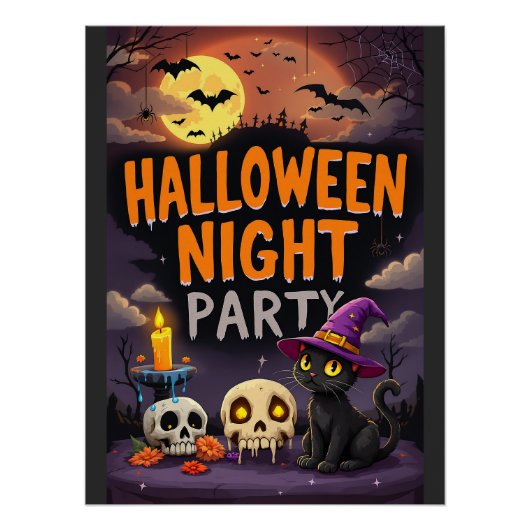 Schattigee zwarte kat in heks Pet Halloween Night  Perfect Poster (Voorkant)
