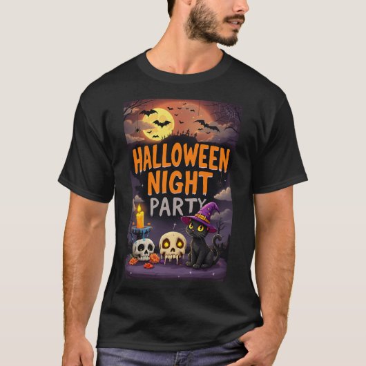 Schattigee zwarte kat in heks Pet Halloween Night T-shirt (Voorkant)