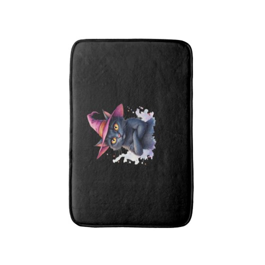 Schattigee zwarte kat in heks Pet - magische Hallo Badmat (Voorkant Verticaal)