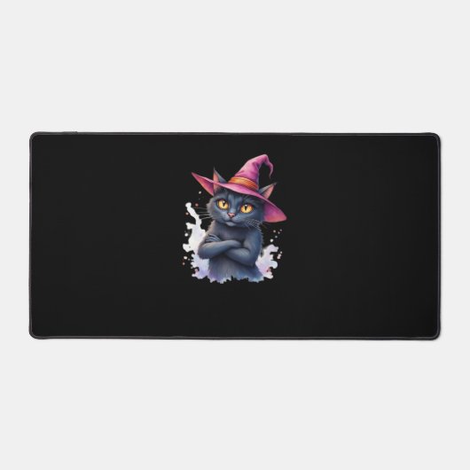 Schattigee zwarte kat in heks Pet - magische Hallo Bureaumat (Voorkant)