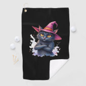 Schattigee zwarte kat in heks Pet - magische Hallo Golfhanddoek (Insitu)