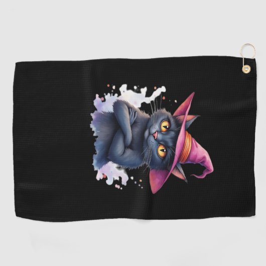 Schattigee zwarte kat in heks Pet - magische Hallo Golfhanddoek (Horizontaal)