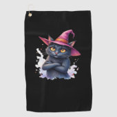 Schattigee zwarte kat in heks Pet - magische Hallo Golfhanddoek (Voorkant)
