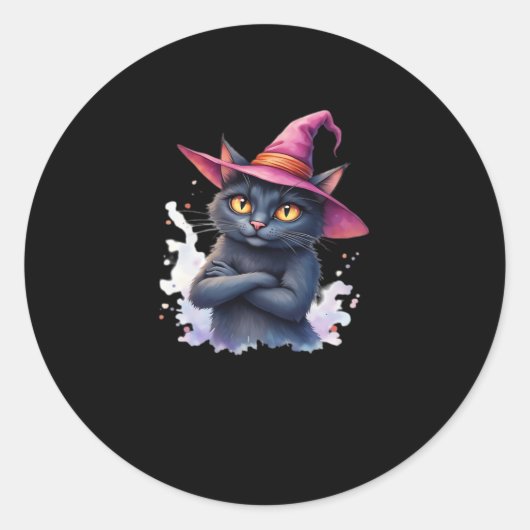 Schattigee zwarte kat in heks Pet � magische Hallo Ronde Sticker (Voorkant)