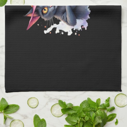 Schattigee zwarte kat in heks Pet - magische Hallo Theedoek (Gevouwen)