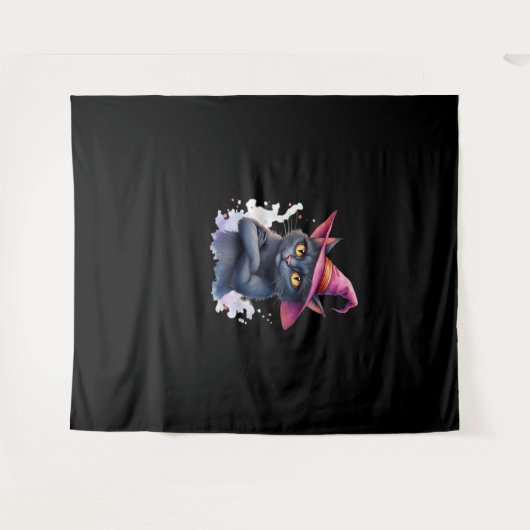 Schattigee zwarte kat in heks Pet - magische Hallo Wandkleed (Voorkant (horizontaal))